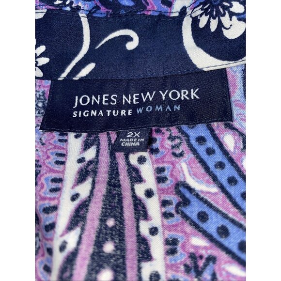 Jones New York Signature Women Navy Purple Paisley Blouse Top Plus Size 2X - Picture 10 of 13